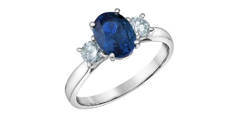 10kt White Gold Oval Lab-Grown Sapphire and Diamond Three Stone Ring