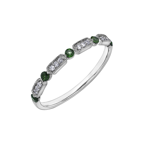 10kt White Gold Emerald and Diamond Stackable Ring