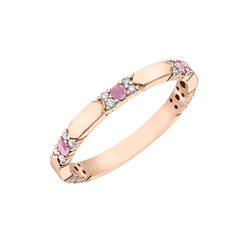 10kt Rose Gold Pink Sapphire and Diamond Stackable Band