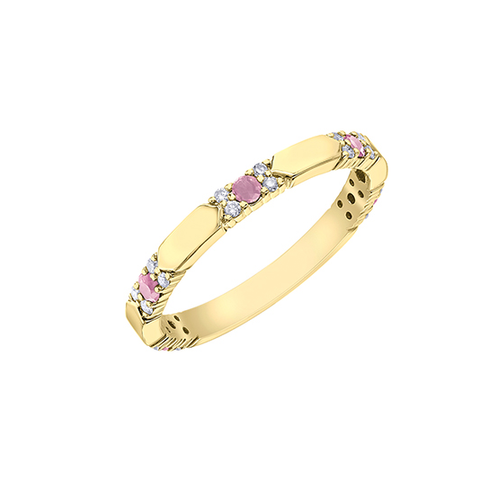 10kt Yellow Gold Pink Sapphire and Diamond Stackable Band