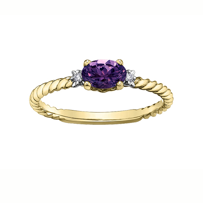 10kt Yellow Gold Amethyst and Diamond Stackable Ring