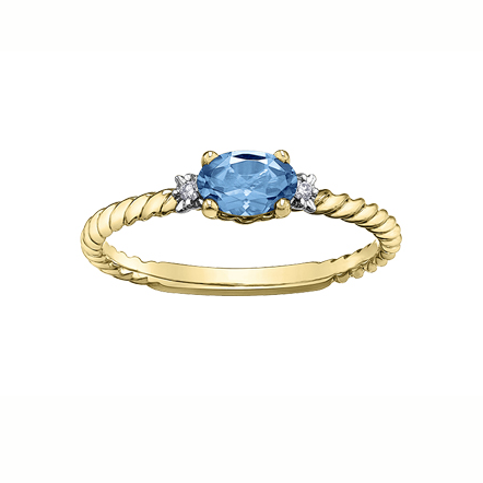 10kt Yellow Gold Blue Topaz and Diamond Stackable Ring