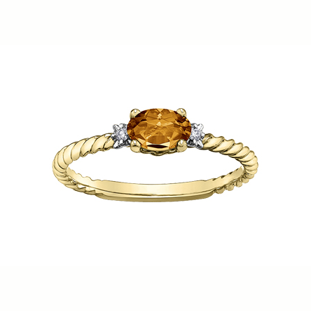 10kt Yellow Gold Citrine and Diamond Stackable Ring