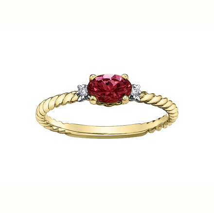 10kt Yellow Gold Garnet and Diamond Stackable Ring