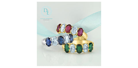 10kt Yellow Gold Oval Lab-Grown Ruby and Diamond Five Stone Ring