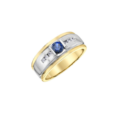 10kt Two Tone Gold Diamond and Blue Sapphire Men's Ring