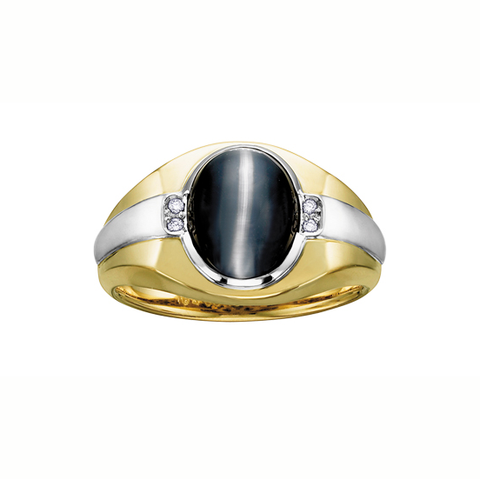 10kt Two-Tone Gold Oval Catsite and Diamond Ring