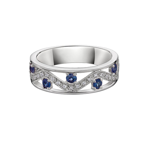 10kt White Gold 0.11cttw Diamond and Sapphire Fashion Ring