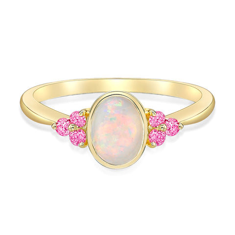 10kt Yellow Gold White Opal And Pink Tourmaline Ring