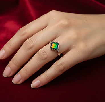 Sterling Silver Clover Ammolite Ring