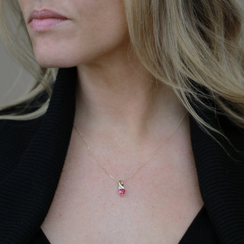 10kt Yellow Gold Diamond and Heart Cut Lab-Grown Ruby Pendant