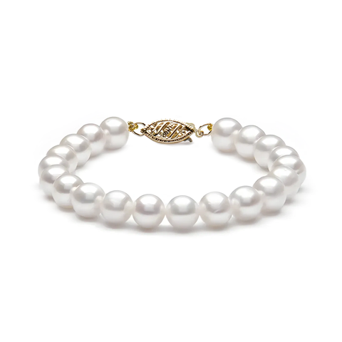 14kt Yellow Gold Akoya Round Cultured Pearl AA Quality Bracelet