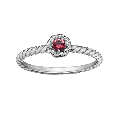 10kt White Gold 3mm Ruby Halo Stackable Ring