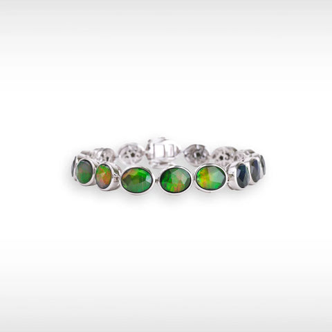 Sterling Silver Oval Ammolite Tennis Bracelet 7-Inch