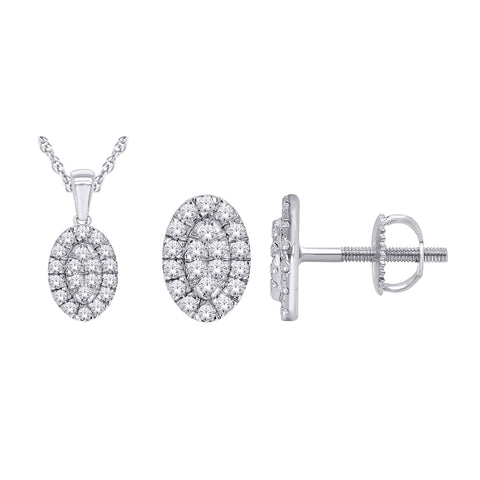 10kt White Gold 0.50cttw Oval Halo Pendant and Earrings Set