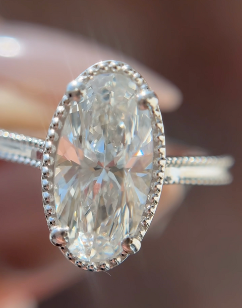 10kt White Gold 2.00ct Lab-Grown Oval Diamond Ring with Milled Edges
