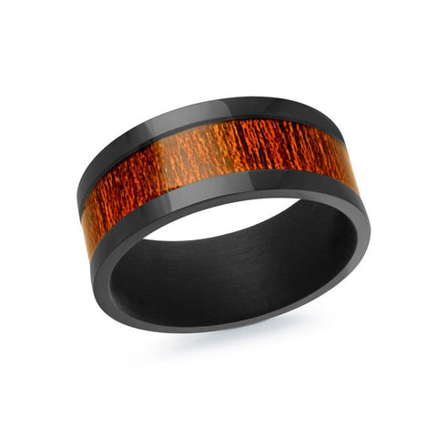 Black Tantalum and Wood 9mm Men's Ring