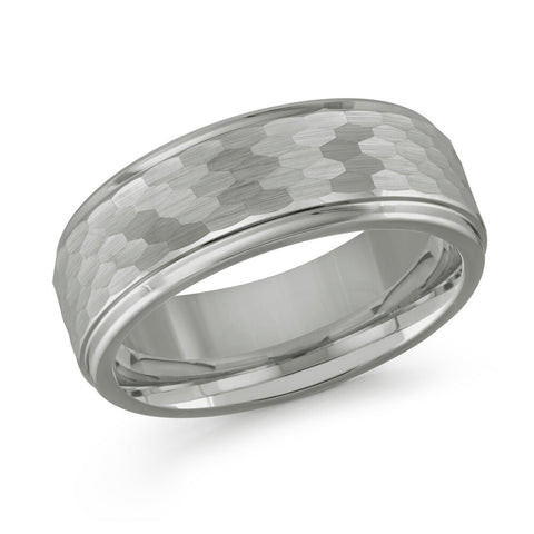 White Tungsten Men's Hammered Finish Wedding Band Size 11