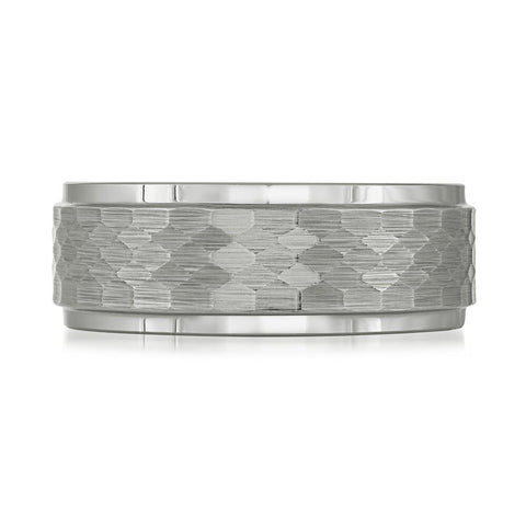 White Tungsten Men's Hammered Finish Wedding Band Size 11