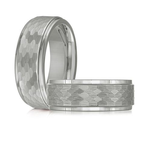 White Tungsten Men's Hammered Finish Wedding Band Size 11
