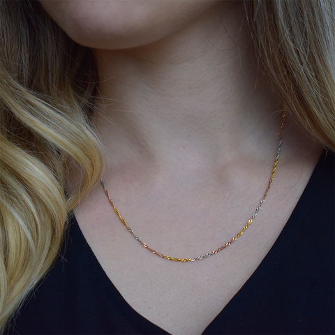 10kt Tri-Colour Gold Singapore30 Chain in 18-inch