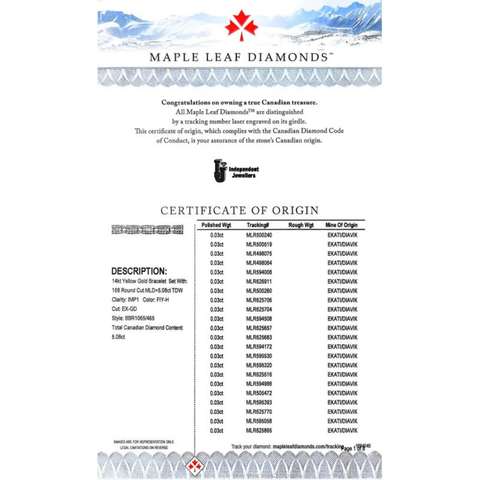 14kt Yellow Gold 5.08cttw Canadian Diamond Maple Leaf Bracelet