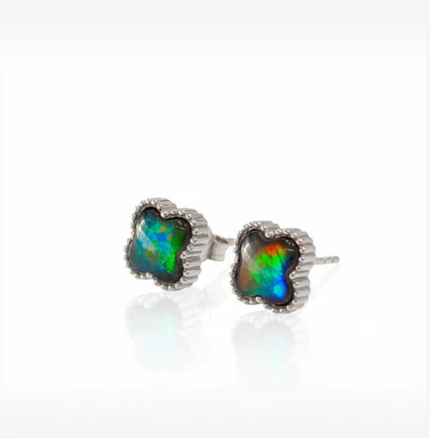 Sterling Silver Clover Ammolite Stud Earrings