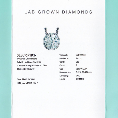 14kt White Gold 1.02ct Round Bezel Setting Lab-Grown Diamond Pendant