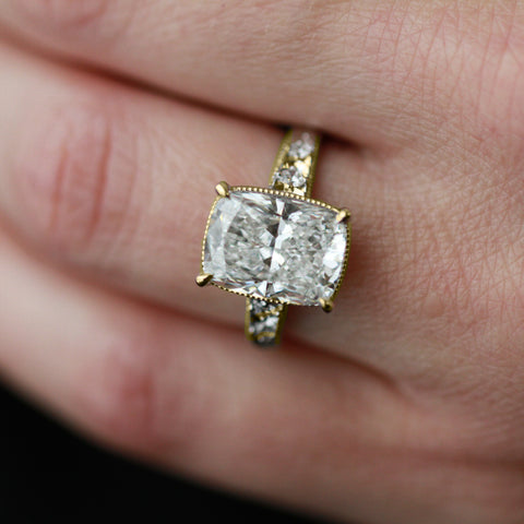 14kt Yellow Gold 5.22ct Lab-Grown Cushion Diamond Engagement Ring