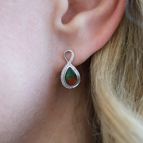 Sterling Silver Infinity Ammolite Earrings with White Topaz