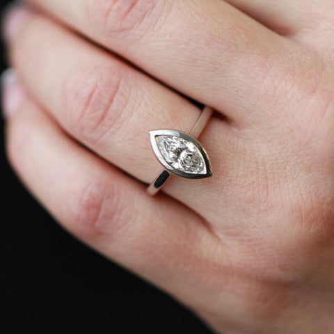 14kt White Gold 1.52ct Lab-Grown Marquise Diamond Bezel Engagement Ring