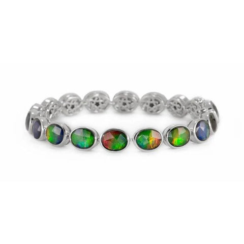 Sterling Silver Oval Ammolite Tennis Bracelet 7-Inch