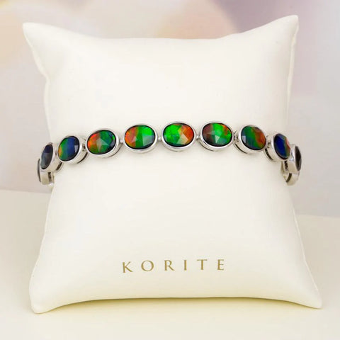 Sterling Silver Oval Ammolite Tennis Bracelet 7-Inch