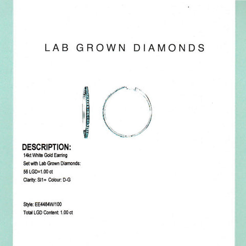 14kt White Gold 1.00cttw Lab-Created Diamond Hoops