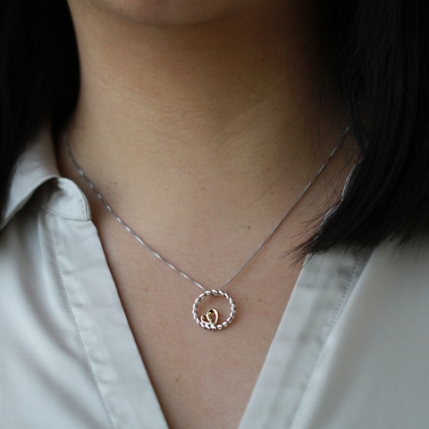 Sterling Silver and 10kt Yellow Gold Circle and Heart Diamond Pendant