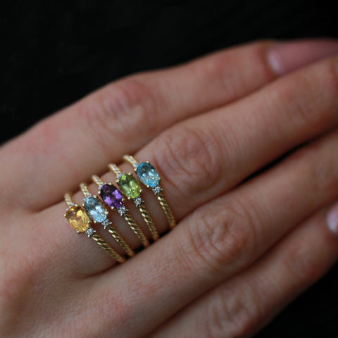 10kt Yellow Gold Amethyst and Diamond Stackable Ring