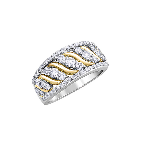 10kt White and Yellow Gold 1.00cttw Waved Diamond Ring