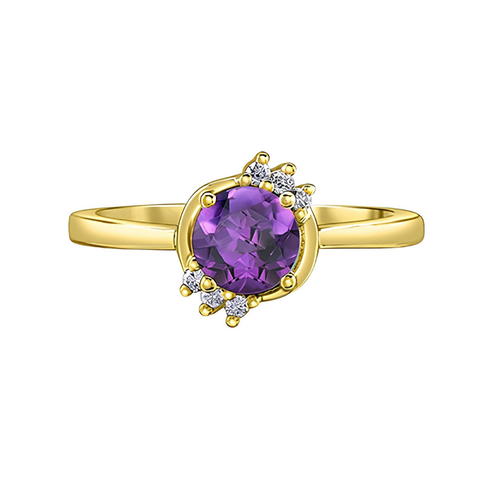 10kt Yellow Gold Amethyst and Diamond Ring