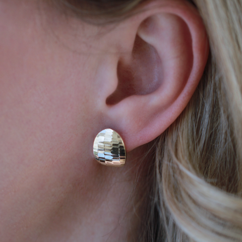 10KT Yellow Gold Faceted Oval Huggie Earrings