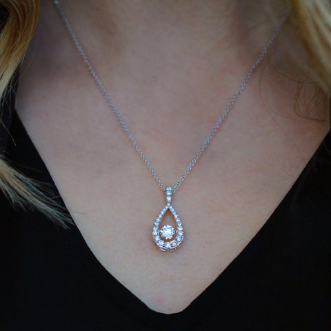 14kt White Gold 1.50cttw Lab-Created Diamond Water Droplet Pulse Pendant