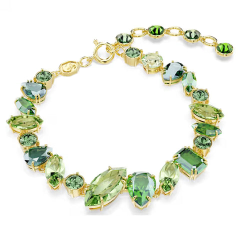 Swarovski Gema bracelet Mixed cuts, Green, 18k gold finish