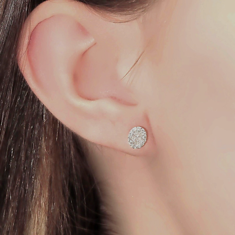14kt White Gold 0.54cttw Oval Cut Diamond Halo Earrings