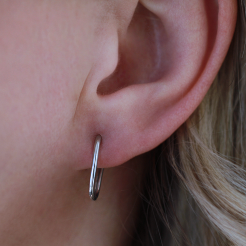 10KT White Gold Slim Classic Hoop Earrings
