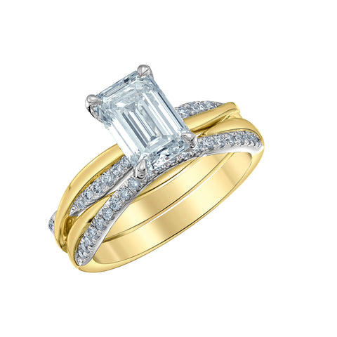 14kt Two-Tone 2.30cttw Emerald-Cut Lab Created Diamond Infinity Engagement Ring