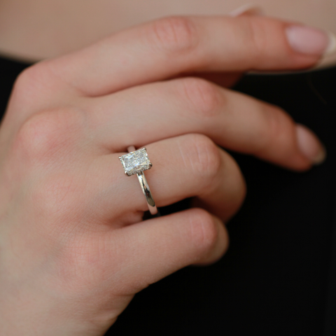 14kt White Gold 1.57cttw Radiant Cut Canadian Diamond Hidden Halo Engagement Ring