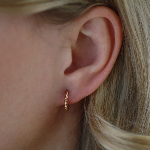 10KT Rose Gold Textured Twist Hoop Earrings
