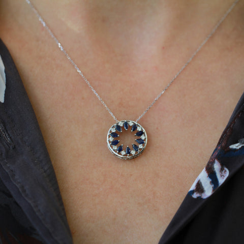 10kt White Gold Marquise Blue Sapphire and CANADIAN Diamonds Pendant