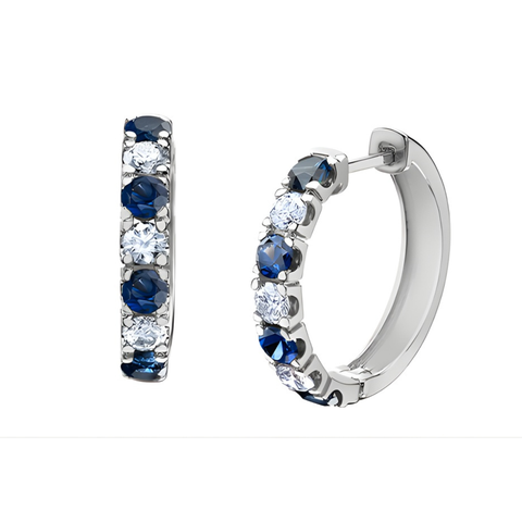 10kt White Gold 3mm Sapphire and 0.50cttw Diamond Hoop Earrings