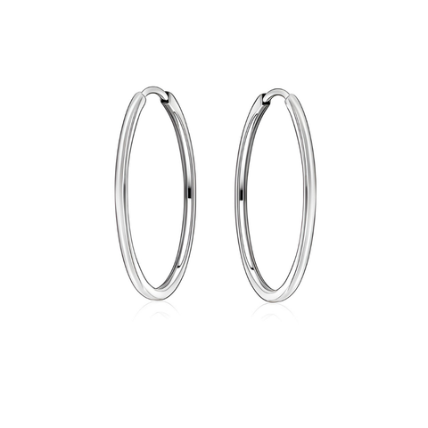 10kt White Gold 25mm Sleeper Earrings Defined Edges