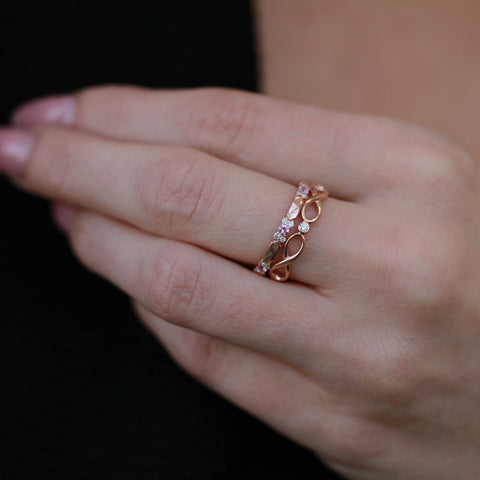 10kt Rose Gold Pink Sapphire and Diamond Stackable Band